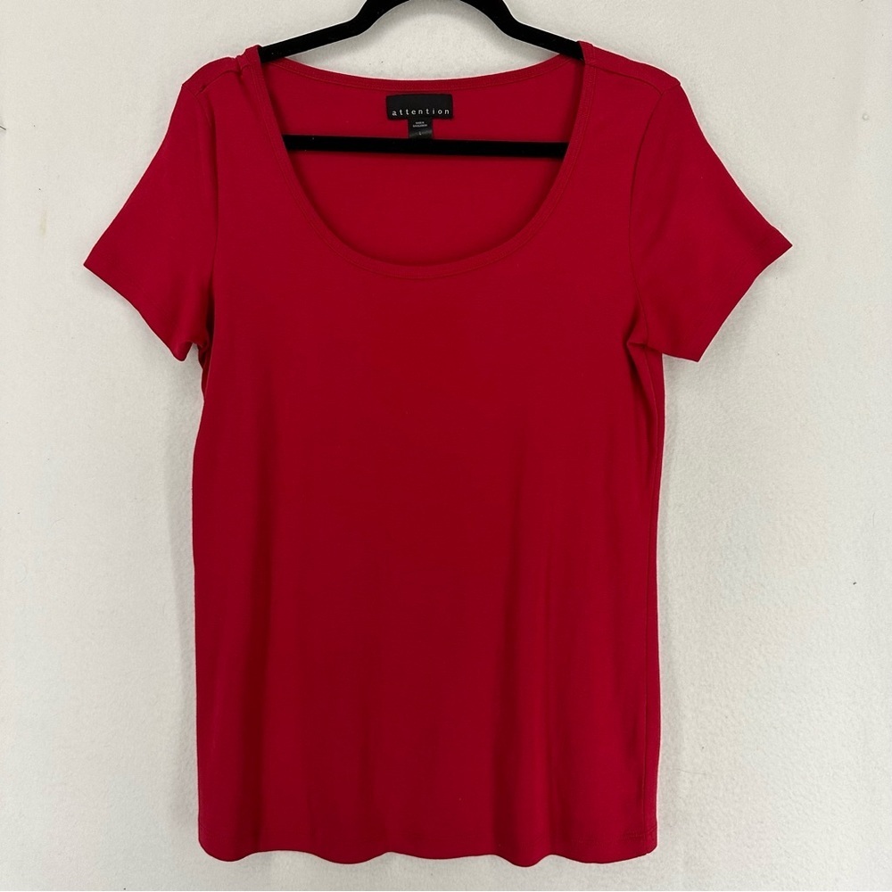 Attention Short Sleeve Basic Top Round Neck Cotton Women’s Large Red